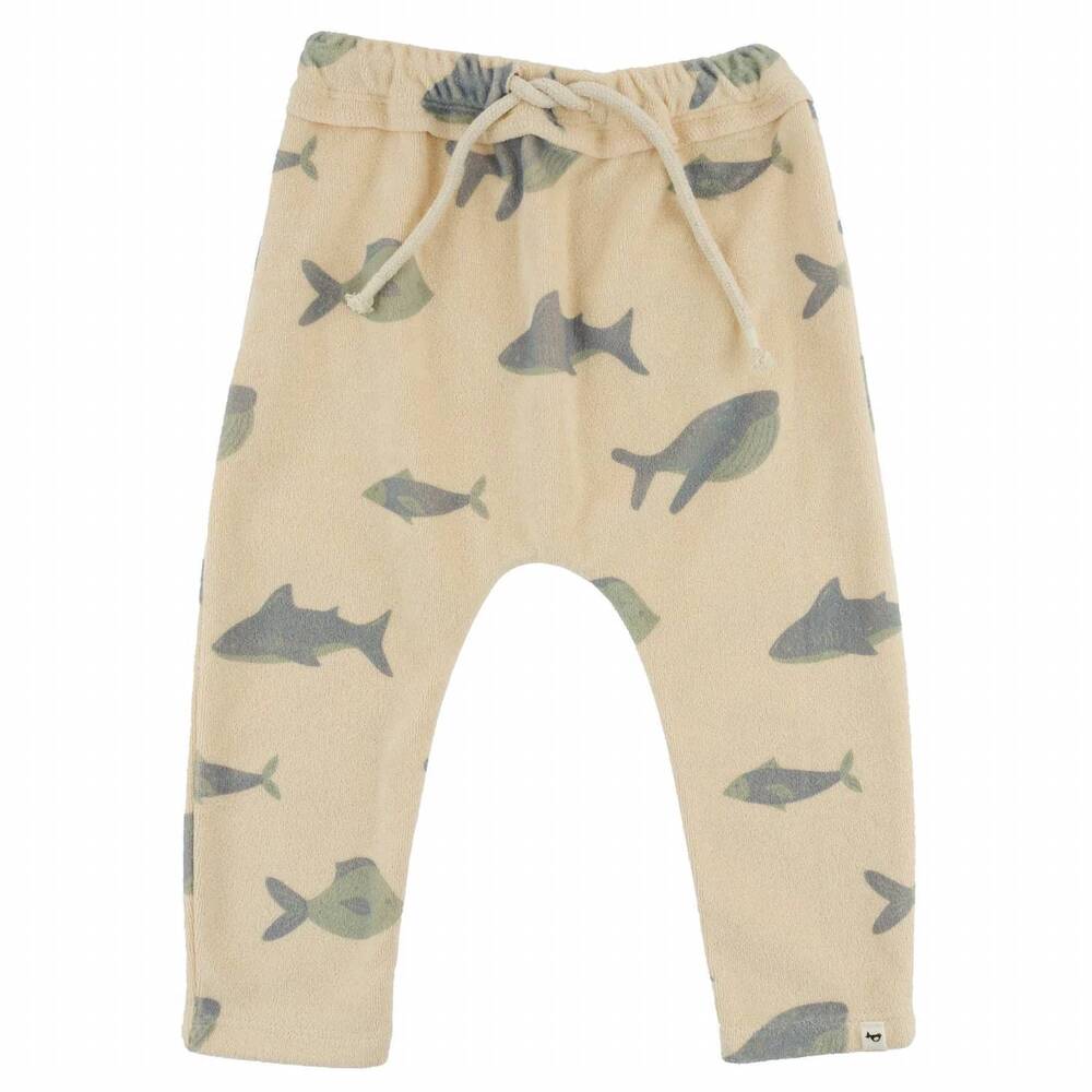 NEW OH BABY! kids buff fish spring terry brooklyn jogger in off white